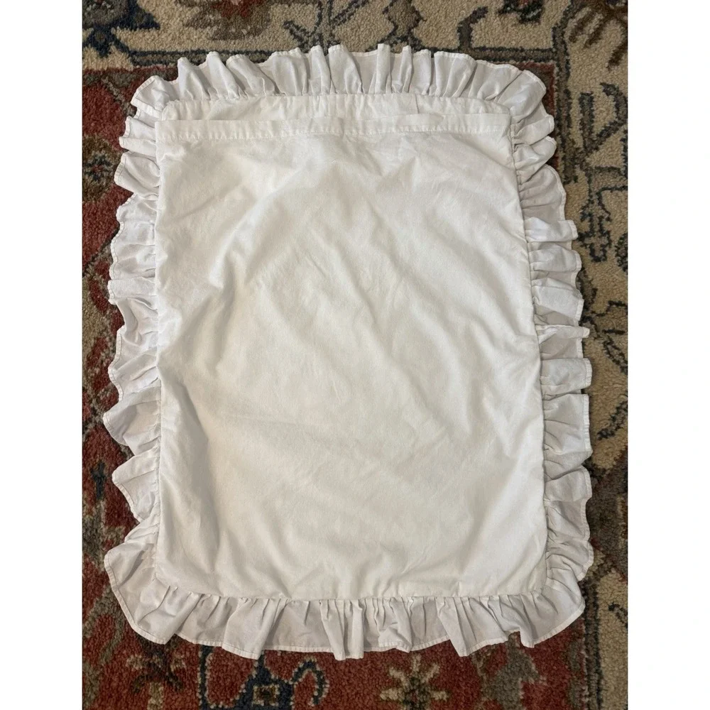 Pottery Barn Sham 1 White Ruffle Embroidered Standard Cottagecore French Country